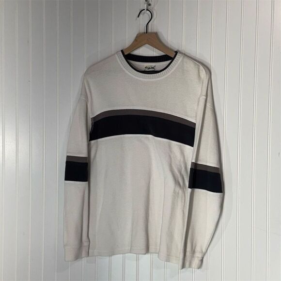 Xtreme Gear Crewneck Sweater White Black Brown Stripe Knit Pullover Retro XL - Picture 2 of 7